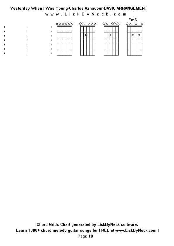 Chord Grids Chart of chord melody fingerstyle guitar song-Yesterday When I Was Young-Charles Aznavour-BASIC ARRANGEMENT,generated by LickByNeck software.